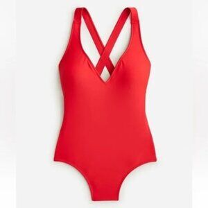 J. Crew Deep V Cross Back One-Piece Swimsuit Crimson Size 10 NWT